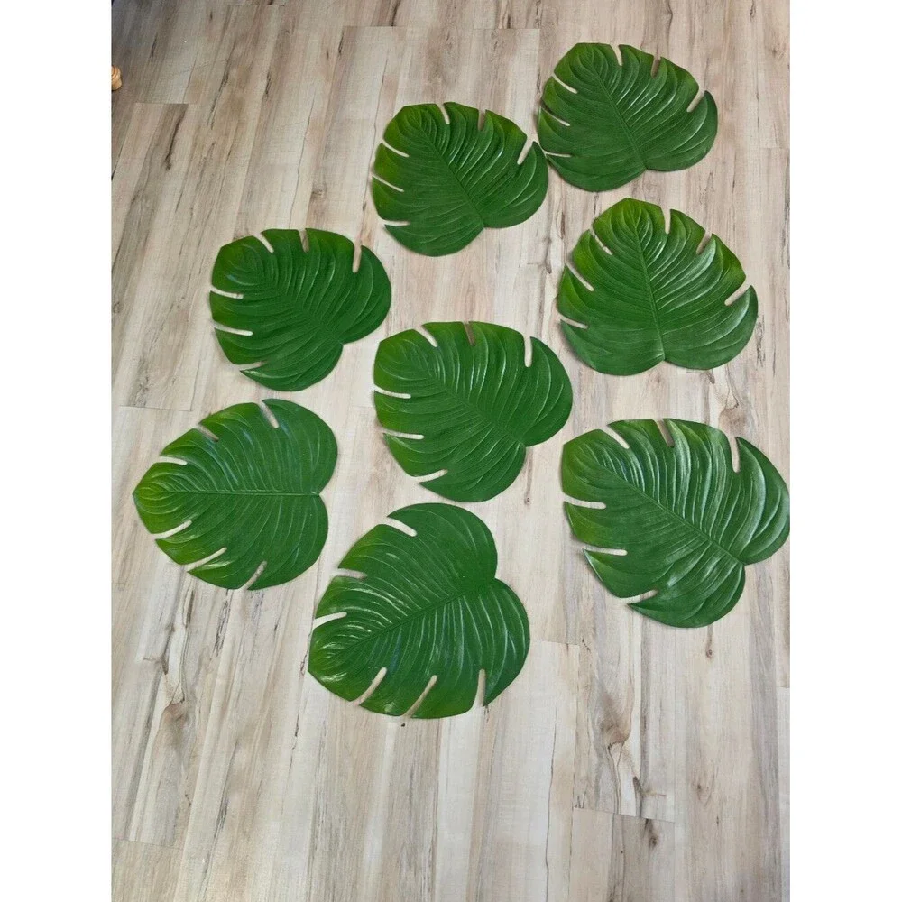 Pier 1 Monstera Leaf Placemat Set Of 8 17x16 Tropical Patio Hollywood Regency